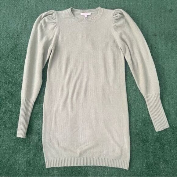 Wayf Sage Green Puff Long Sleeve Knit Sweater Dress Crew Neckline Size S - Picture 9 of 11